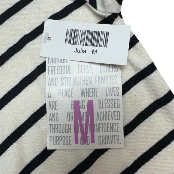 LuLaRoe Retired Julia Dress M Black and White Striped SS Form Fitting NWT - Picture 4 of 8
